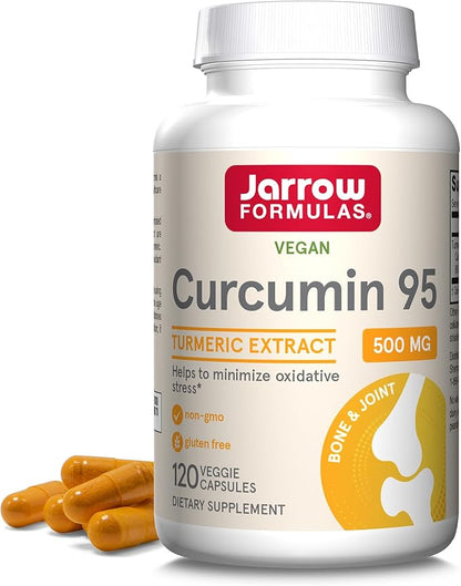 Jarrow Formulas Curcumin 95 500 mg, Turmeric Curcumin Extract for Antioxidant Support, Bone and Joint Support Dietary Supplement, 120 Veggie Capsules, Up to 120 Servings