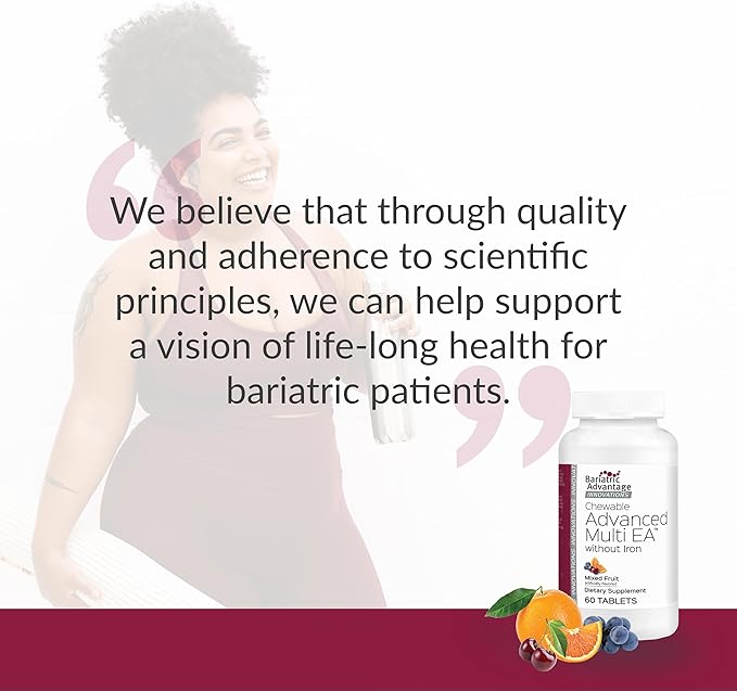 Bariatric Advantage Chewable Advanced Multi EA Without Iron, High Potency Daily Multivitamin for Bariatric Surgery Patients Including Gastric Bypass, Sleeve Gastrectomy, DS - Mixed Fruit, 60 Count