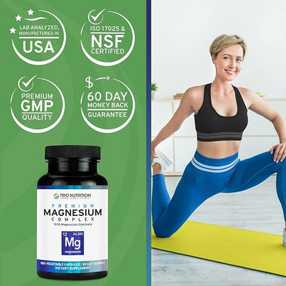 Trio Nutrition Magnesium Complex 90 Day Supply 420 mg | Calm, Relax, Stress Relief, and Muscle Recovery |Magnesium Glycinate Supplement with Vitamin B6 for Rapid Absorption*