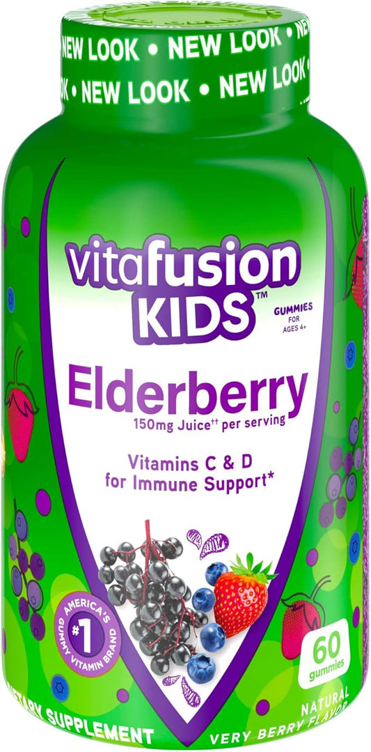 Vitafusion Kids Elderberry Gummy Vitamins, Delicious Immune Support Gummies for Kids, 60Ct