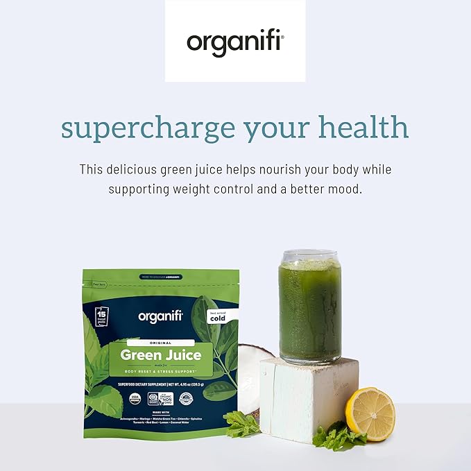Organifi: GO Packs - Green Juice - Organic Superfood Supplement Powder - 15 Travel Packs - Organic Vegan Greens - Hydrates and Revitalizes