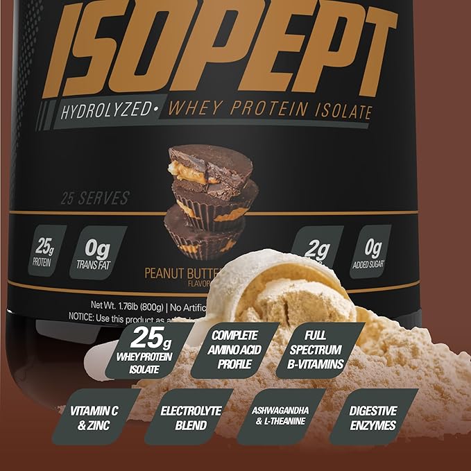 IsoPept Hydrolyzed Whey Protein Powder by EHPlabs - 100% Whey Protein Isolate & Hydrolysate, 27g of Protein, Non-GMO, Gluten Free, Fast Absorbing, Easy Digesting, 27 Serves (Peanut Butter Cups)