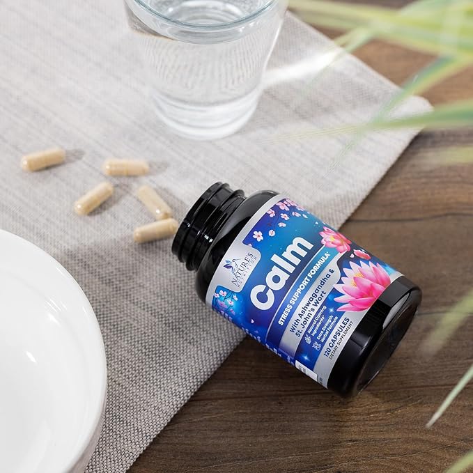 Natural Unwind, Calm, & Relax Support with Ashwagandha, GABA, Magnesium, 5-HTP, L-Theanine & B Vitamins, Natural Focus, Energy & Immune Support - Nature's Non-GMO, Vegan, Gluten Free - 120 Capsules