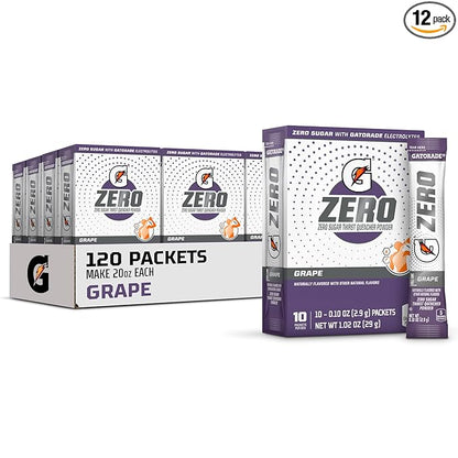 Gatorade G Zero Powder, Grape, 0.10oz Packets, Makes 20 ounces, 10 Count (Pack of 12)