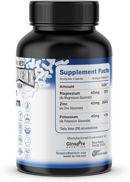 Magnesium Potassium Supplements w/Zinc - 90 Capsules (Pack of 2 Bottles)