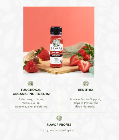 Remedy Organics Immunity Plus Shot, Protect | Boost Energy, Brain Function, Detoxification, and Metabolism | Brain Juice | Certified-Organic Ingredients 12 Packs