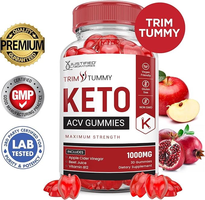 Trim Tummy Keto ACV Gummies Advanced Formula 1000MG Trim Tummy Keto Gummies Apple Cider Vinegar Formulated with Pomegranate Beet Juice Powder B12 Vegan Non GMO 60 Gummys
