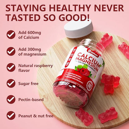Calcium Magnesium Zinc with Vitamin D3 Gummies, Sugar Free Calcium Supplements for women men, High Absorption Zinc Gummies for Bone & Muscle & Immune Health, Vegan Raspberry Flavor - 120 Count