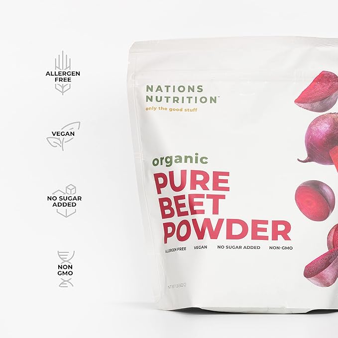 Pure Beet Root Powder Organic - Nitric Oxide Circulation Superfood, Supports Blood Flow & Heart Health - Increase Stamina & Natural Energy, 30+ Servings (1 LB Bag)