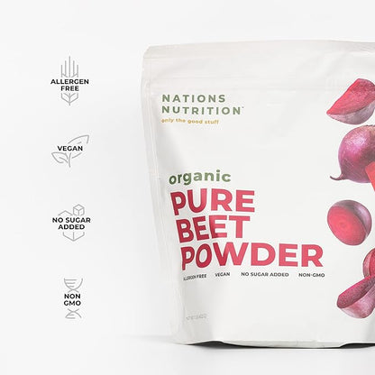 Pure Beet Root Powder Organic - Nitric Oxide Circulation Superfood, Supports Blood Flow & Heart Health - Increase Stamina & Natural Energy, 30+ Servings (1 LB Bag)