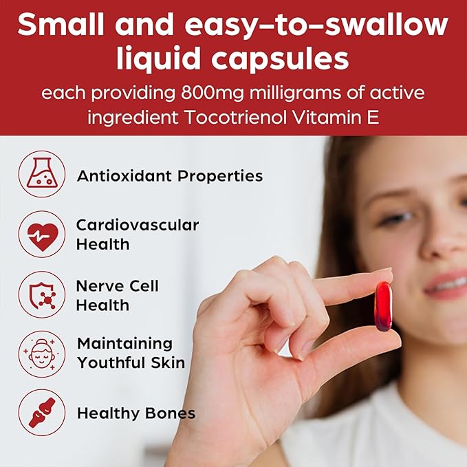 Tocotrienol Supplement Full Spectrum, Cutting-edge Fusion Technology, Tocotrienol Vitamin E-Tocotrienols 800mg,Powerful Antioxidant,Cardiovascular,Highest Absorption Rate - 60 Liquid-Filled Capsules