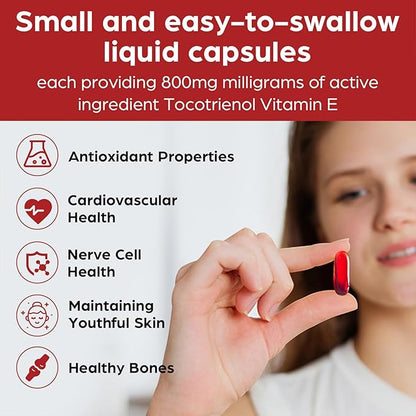 Tocotrienol Supplement Full Spectrum, Cutting-edge Fusion Technology, Tocotrienol Vitamin E-Tocotrienols 800mg,Powerful Antioxidant,Cardiovascular,Highest Absorption Rate - 60 Liquid-Filled Capsules