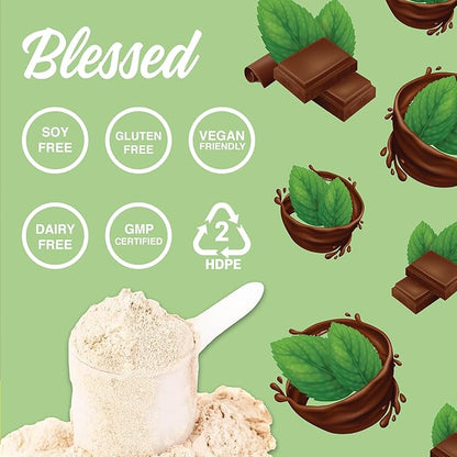 BLESSED Vegan Protein Powder - Plant Based Protein Shake Meal Replacement Powder - 23g of Pea Protein Powder for Women & Men, Dairy Free, Gluten Free, No Sugar Added, 30 Servings (Choc Peppermint)