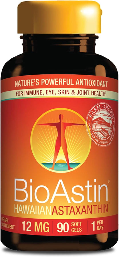 NUTREX HAWAII BioAstin Hawaiian Astaxanthin - 12mg, 90 Softgels - Farm-Direct Premium Antioxidant Supplement to Support Eye, Skin, Joint & Immune System Health - Non-GMO & Gluten-Free