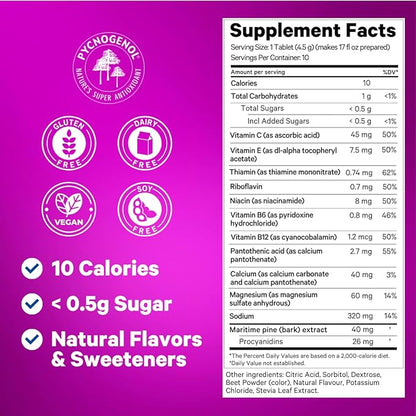 Jet Lag Relief Tablets - Berry-Flavored Effervescent Multivitamin with Pycnogenol Travel Supplement for Hydration, Energy, Immune Support and Faster Recovery - Flight Essential, 20 Tablets