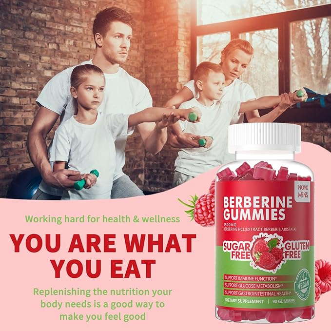 Berberine Gummies with Ceylon Cinnamon 1500mg High Potency Berberine HCL Supplement for Immune and Metabolism Support, Sugar Free Organic Berberine Gummies Raspberry Flavor.