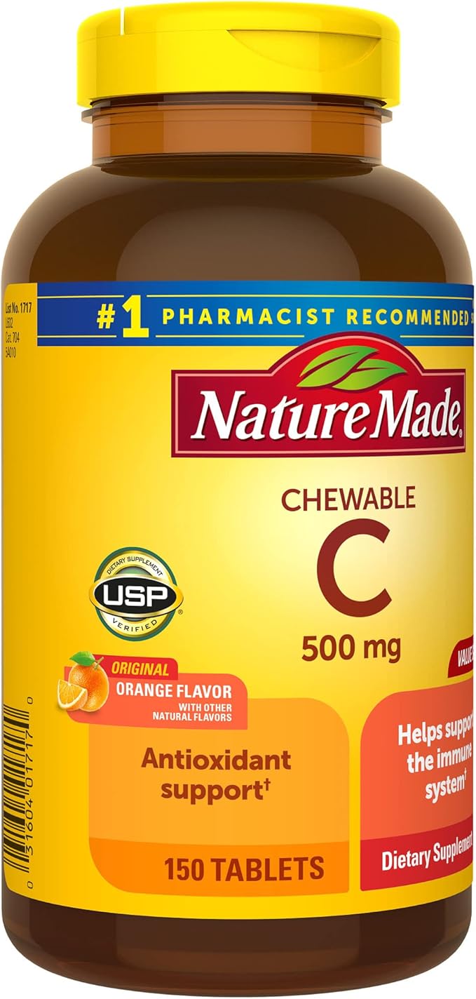 Nature Made Chewable Vitamin C 500 mg, Dietary Supplement for Immune Support, 150 Tablets, 150 Day Supply (Pack of 2)