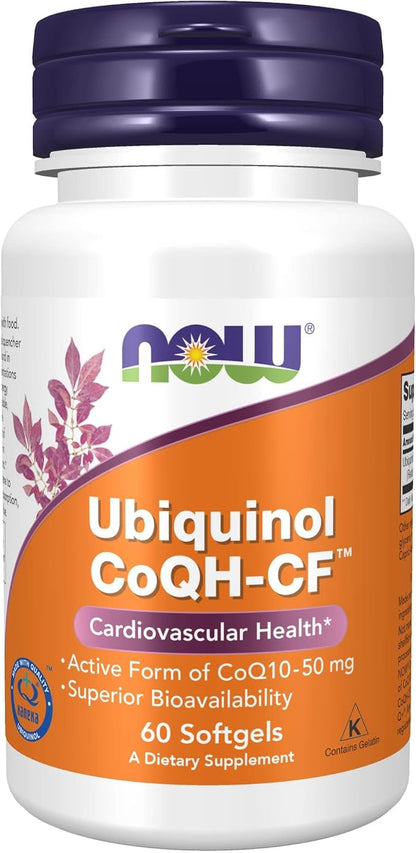 NOW Foods Supplements, Ubiquinol CoQH-CF™ (the Active Form of CoQ10 - 50 mg with Superior Bioavailability), 60 Softgels