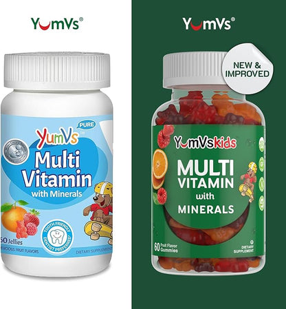 YumVs Kids Multivitamin Gummies - Fruit Flavored Chewable Children's Multivitamin - Kids Vitamins Multivitamin Gummy with 12 Minerals & Vitamins A C D3 E B6 B12 - Kosher Halal Gluten Free (60 Count)