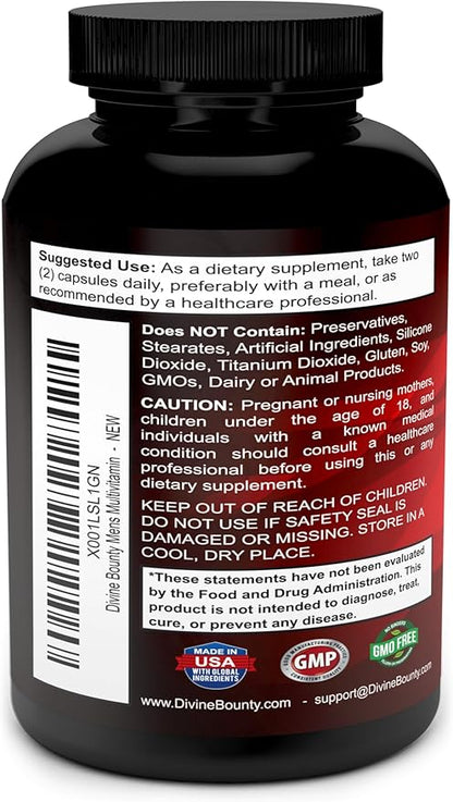 Mens Multivitamin – Daily Multivitamin for Men with Vitamin A C D E K B Complex, Calcium, Magnesium, Selenium, Zinc Plus Heart, Brain, Immune, and Men's Multivitamins – 90 Vegetarian Capsules