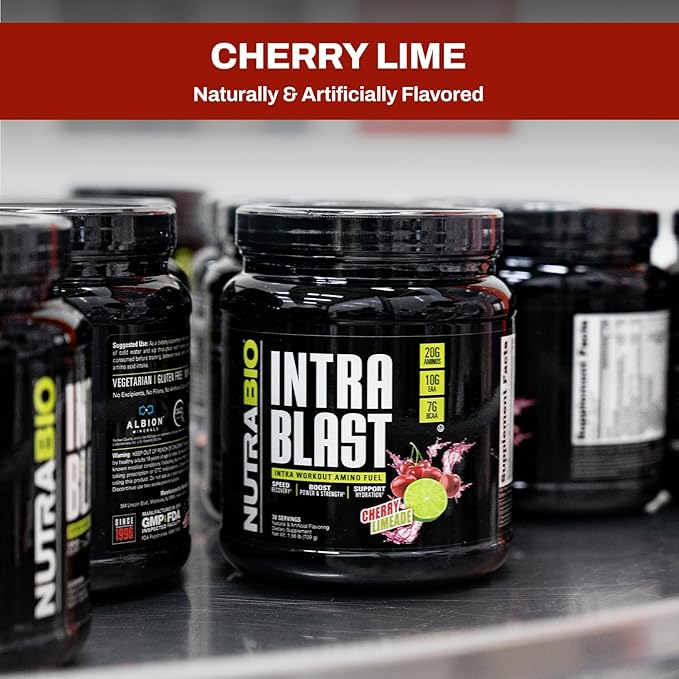 NutraBio Intra Blast BCAA EAA Electrolyte and Hydration Powder - Amino Acid Supplement, EAA/BCAA Powder - Non-GMO and Gluten Free - Cherry Limeade - 30 Servings