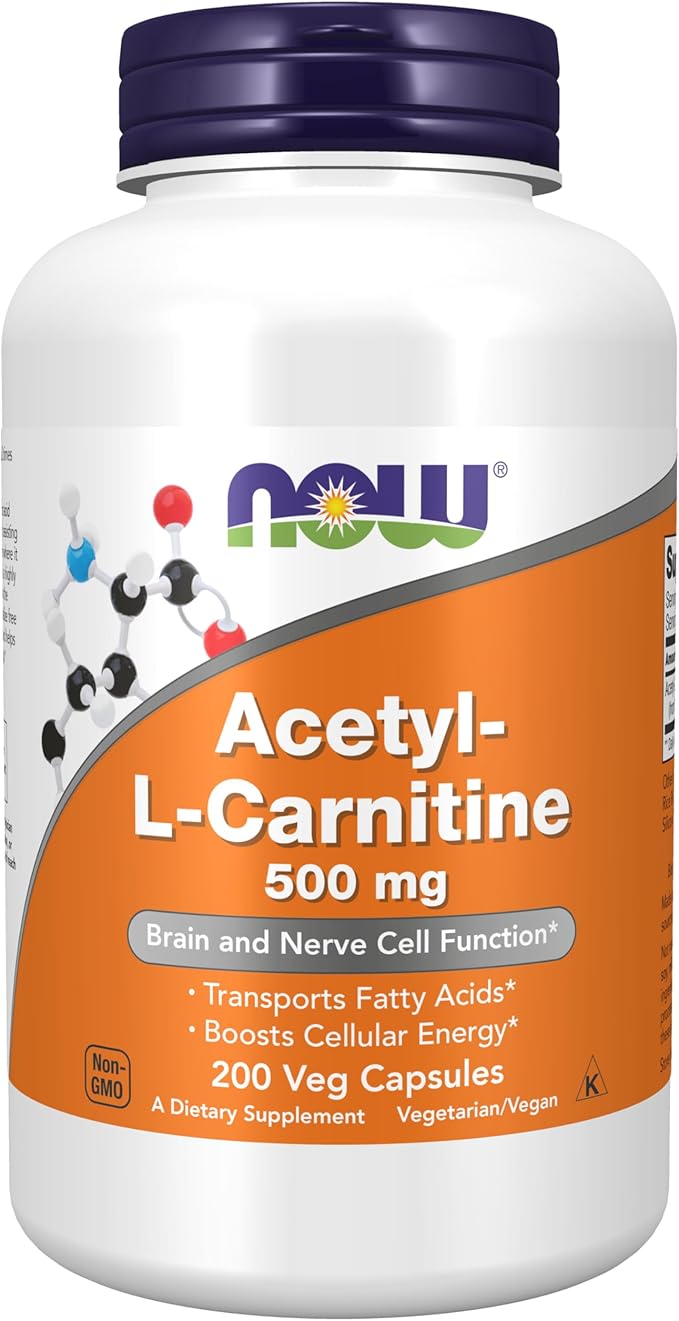 NOW Foods Supplements, Acetyl-L Carnitine 500 mg, Amino Acid, Brain And Nerve Cell Function*, 200 Veg Capsules