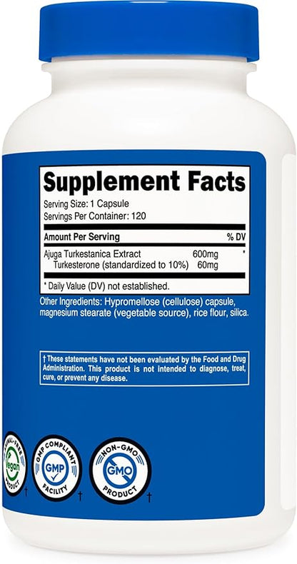 Nutricost Turkesterone Dietary Supplement 600mg, 120 Capsules - Vegetarian, Non-GMO & Gluten Free