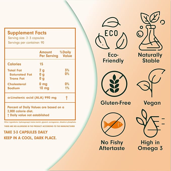 Vegan Omega 3 Capsule Supplement, Plant-Based Omega 3 Fish Oil Alternative, 90 Capsules – Cold Pressed from Clary Sage Seed – Kosher - Omega 3 Fatty Acid Supplement