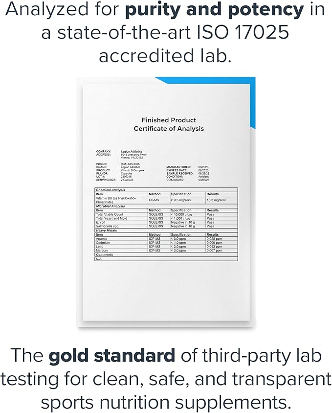 LEGION Vitamin B-Complex (120 Capsules) - Vitamin B Complex with Choline and Inositol Supports Mood & Liver Function - Vegan B Complex Vitamins Support Energy Metabolism & Muscle Function