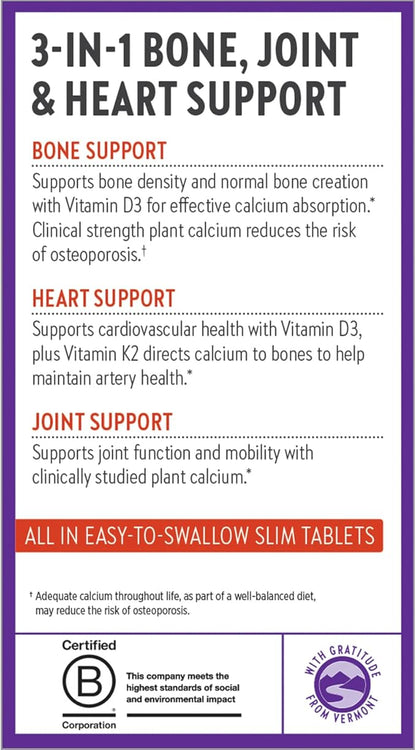 New Chapter Calcium Supplement - Bone Strength Organic Calcium with Magnesium, Vitamin D3+K2, 70+ Trace Minerals for Bone Health, Gluten Free, Easy to Swallow Slim Calcium Tablets - 180 Count