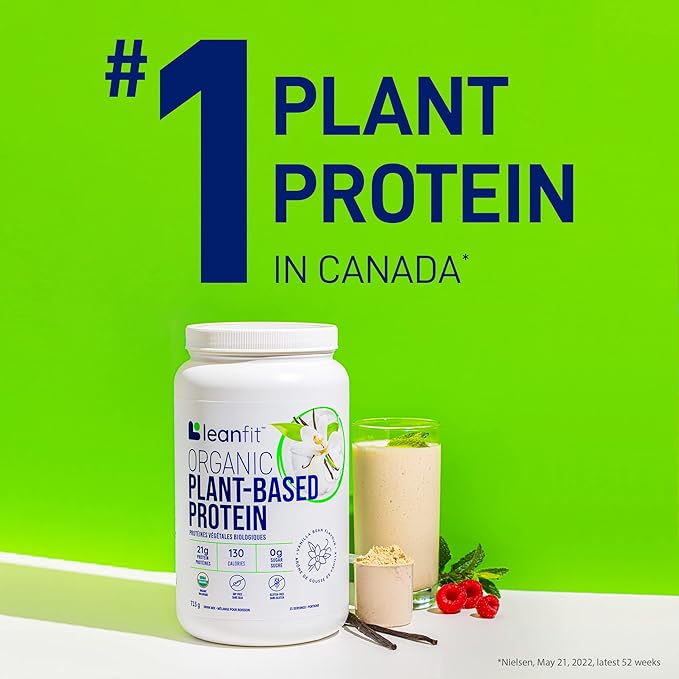 LeanFit Organic Plant-Based Protein Powder, Natural Vanilla Flavor - Vegan, USDA Organic Certified, Soy-Free, Gluten-Free, Dairy-Free, Sugar-Free, Non-GMO - 21g Protein, 19 Servings, 1.58 Pound Tub