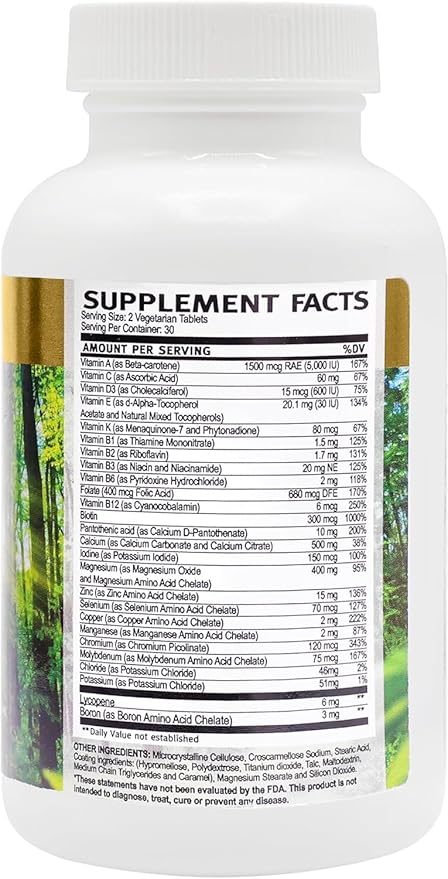 Multivitamin for Women & Men - Daily2Tab Multimineral Tablet with Antioxidants, Vitamin C, Vitamin D, Vitamin B12, Lycopene, Selenium and Much More for Health Support (60 Count)