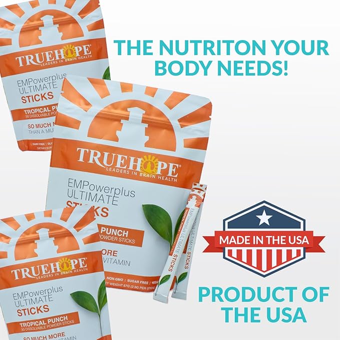 Truehope EMPowerPlus Ultimate Sticks Daily Multi-Supplement to Support Overall Wellness - Dairy-Free, Gluten-Free, Sugar-Free, Vegan, Non-GMO - 30 Sticks, Tropical Punch
