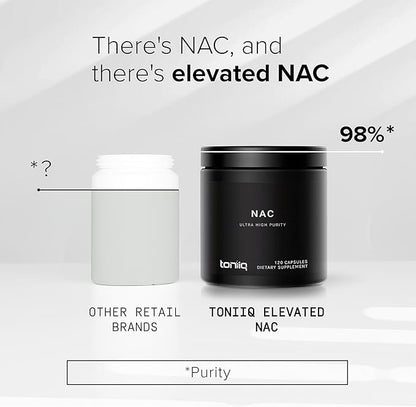Toniiq 1300mg NAC - 2 Month Supply - Min. 98%+ Tested Purity - Ultra High Strength Bioavailable NAC Cysteine Supplement - 120 Vegetarian N Acetyl Cysteine Capsules -Lab Tested TQ