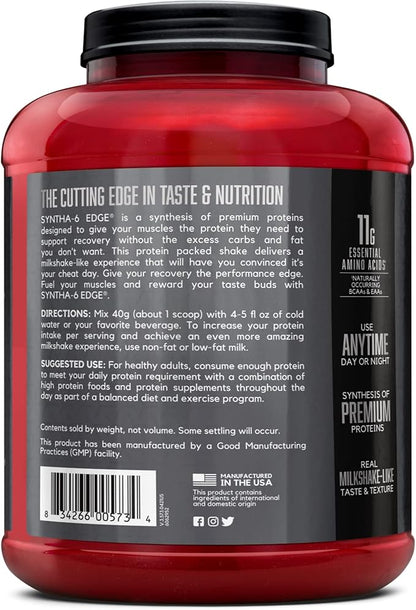 BSN SYNTHA-6 EDGE Protein Powder, with Hydrolyzed Whey, Micellar Casein, Milk Protein Isolate, Low Sugar, 24g Protein, Cookies N Cream, 48 Servings