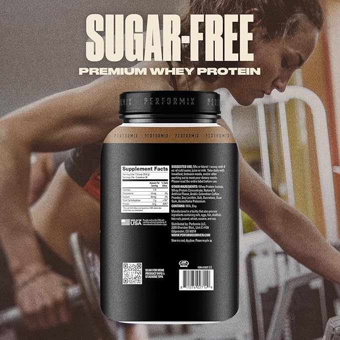 PERFORMIX - Whey Protein Isolate Blend - 24g of Protein - 5.4g of BCAAs - 110 Calories - Muscle Building & Post Workout Recovery - 100% Whey Protein Powder - 1.98 lbs - 30 Servings - Cappuccino