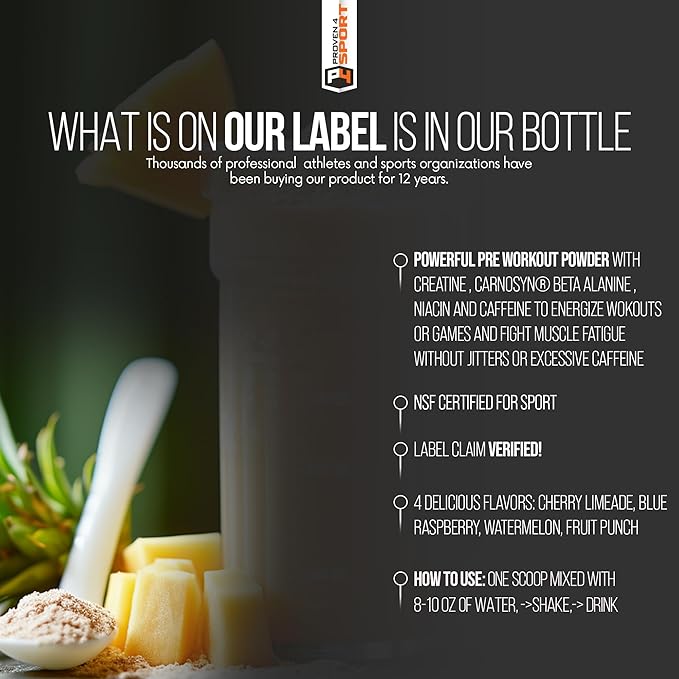 Proven4 Pre Workout Powder for Men and Women with Creatine - Beta Alanine - Caffeine, NSF Certified preworkout Energy Supplement Fruit Punch 30 Servings