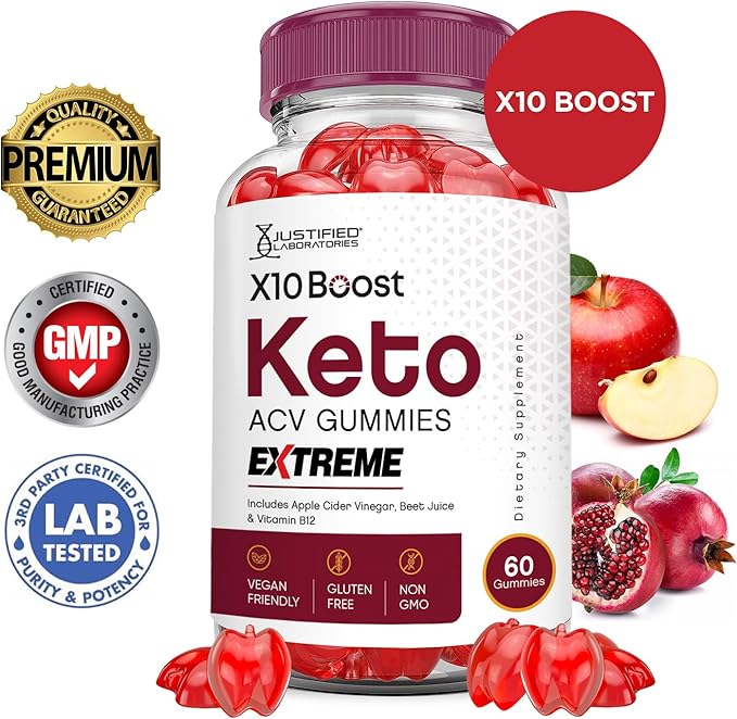 (2 Pack) X10 Boost Keto ACV Gummies Extreme 2000MG X 10 Boost Keto Gummies Apple Cider Vinegar Formulated with Pomegranate Beet Juice Powder B12 Vegan Non GMO 120 Gummys