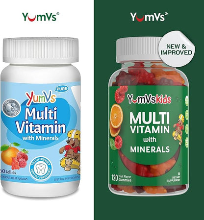 YumVs Kids Multivitamin Gummies - Fruit Flavored Chewable Children's Multivitamin - Kids Vitamins Multivitamin Gummy with 12 Minerals & Vitamins A C D3 E B6 B12 - Kosher Halal Gluten Free (120 Count)