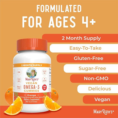MaryRuth Organics Vegan Omega 3 Gummies for Adults | 2 Month Supply | Sugar Free Supplement with Vitamin C | Flaxseed Oil Immune Support | Overall Wellness | No Fish Taste | 60 Count