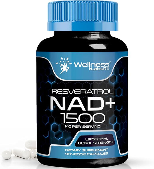 NAD Supplement, 1500mg - Liposomal NAD+ Supplement with Resveratrol, Nad Plus Boosting Supplement - Support Cellular Health, Stamina & Healthy Aging - Ultra Strength Capsules, USA Made