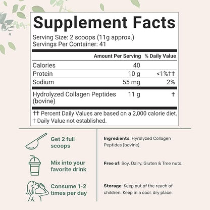 Micro Ingredients Hydrolyzed Collagen Peptides Powder, 1lb | Grass Fed Bovine Collagen for Women & Men | Type I & III Unflavored | Easy Mixing Vital Nutrients for Healthy Hair, Skin & Joints