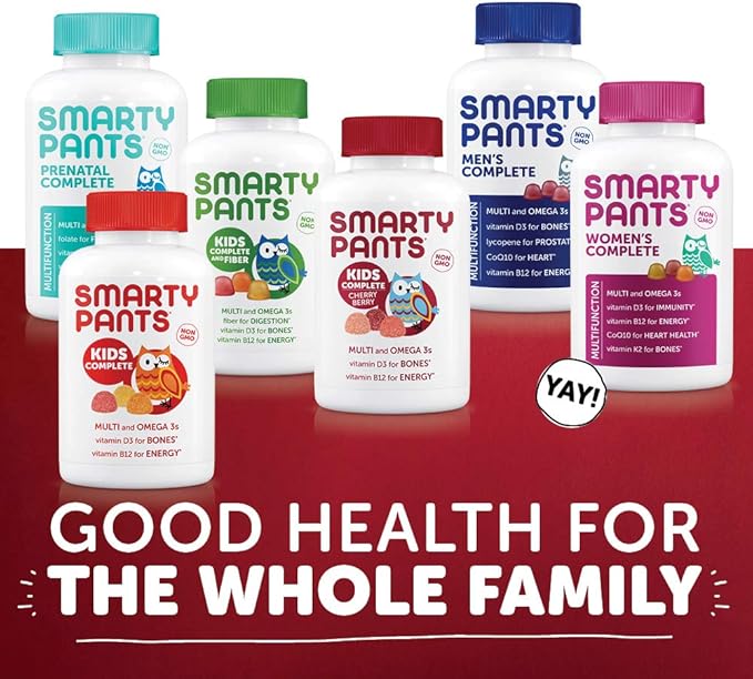 SmartyPants Kids Multivitamin Gummies: Omega 3 Fish Oil (EPA/DHA), Vitamin D3, C, Vitamin B12, B6, Vitamin A, K & Zinc for Immune Support, Grape, Cherry & Berry Flavors, 120 Count (30 Day Supply)