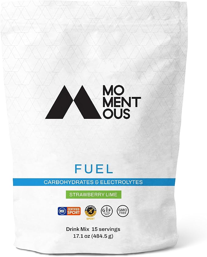 Momentous Fuel Intra-Workout Carbs & Electrolyte Drink Mix - Hydration Powder for Sustained Energy During Workouts - NSF Certified, GMO-Free, Gluten Free - 15 Servings, Strawberry Lime