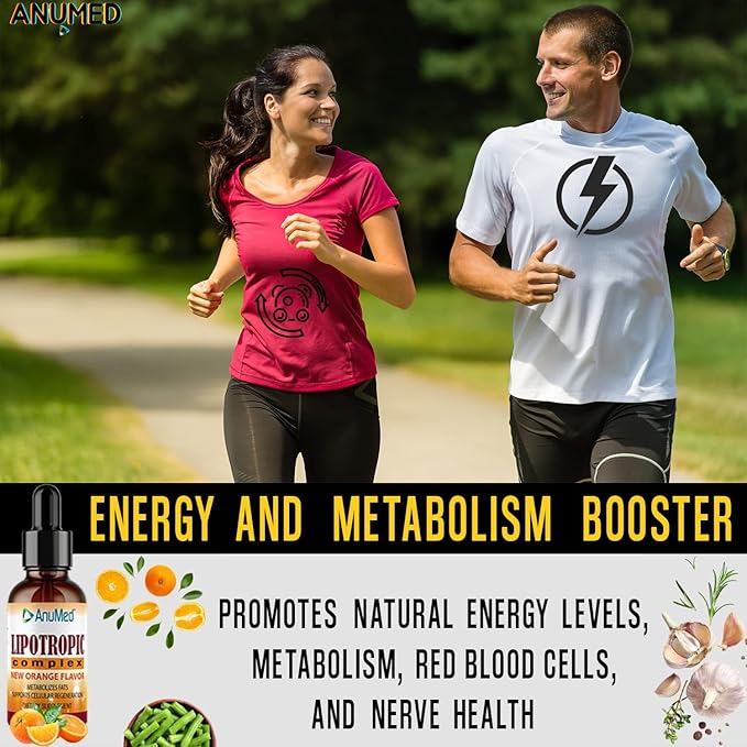 ANUMED - Lipotropic Complex Liquid Drops with Vitamin B12, B6, Folic Acid, Choline, Inositol for Liver Health, Natural Cleanser, Detox + Boosts Natural Energy Levels. Vegan, Non-GMO, Gluten-Free (2oz)