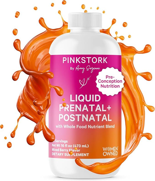 Pink Stork Liquid Prenatal Vitamins for Women - Organic Food Blend - for Fertility, Pregnancy, Postpartum- Morning Sickness Support - Breastfeeding and Lactation - 32 Servings