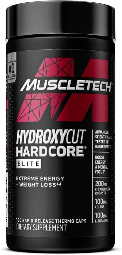 Hydroxycut Hardcore Elite - 100 Rapid-Release Thermo Caps - Energy & Focus - for Men & Women - 50 Servings