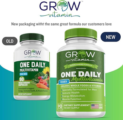 One Daily Multivitamin for Men - with Vitamins & Minerals + Organic Whole Foods, Supplement to Boost Energy, General Health - Non-GMO - 90 Capsules | 3 Month Supply