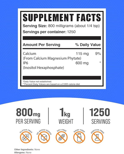 BulkSupplements.com IP6 Powder - Inositol Hexaphosphate, IP6 Supplement - Inositol Supplement for Immune Support, Gluten Free, 800mg per Serving, 1kg (2.2 lbs) (Pack of 1)