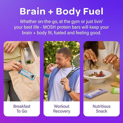 MOSH Peanut Butter Crunch Keto Protein Bars, High Fiber, Low Carb, Gluten Free, High Protein, Brain Healthy Snack, 12 Count